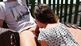 Public blowjob in the garden. Cum in mouth.