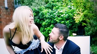 He finds great pleasure fucking the big tits blonde maid