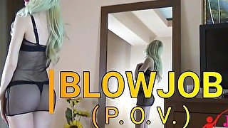 BLOWJOB POV Julya, blonde girl, doing a nice tease and blowjob POV for you