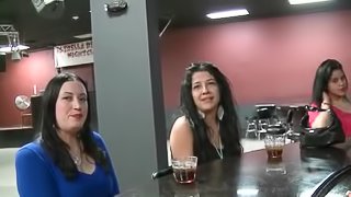 Appealing brunettes picked up for paid sex in a bar