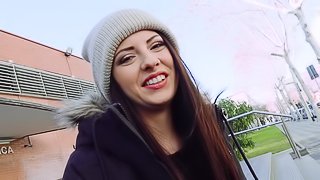 Brown-eyed cutie Rebecca Volpetti devouring a dick at a street