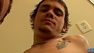 Young man throat fucks a straight naked thug with pleasure