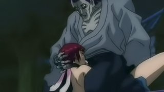 Short-haired anime chick gets mouth-fucked by some bulky dude