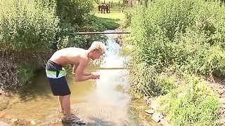 Teen amateurs play in the water then fuck in the mud