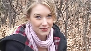 Teen in the forest does a striptease to turn you on