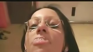 Sexy brunette chick with glasses enjoying to suck the big dick