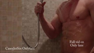 Fitness model soaps up gets clean in shower