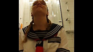 Schoolgirl gets creampied in bathroom