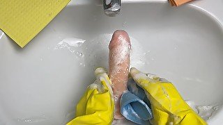 Very Clean Cock - Yellow Latex Gloves POV