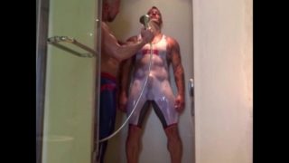 Wet spandex and g-string fucking in a hotel
