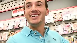 Blowjob on gloryhole scene with gays Dean Monroe and Santiago