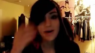 Pretty emo teen chick stripping topless on webcam