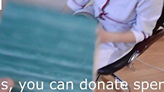 The guy came to the sperm bank. The naughty nurse helped him cum. Subtitles in English.