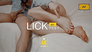 Cuckold humiliation, lick feet, suck lover's cock and eat his cum
