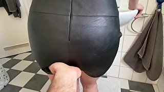amateur stepmom gets fucked in her leather skirt - cum on leather ass