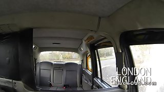 Busty blonde sucks and fucks in taxi in woods