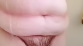 Nasty bbw soaping her big titts & hairy pussy.