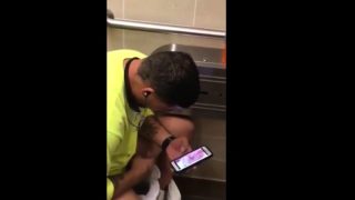 Workmen caught jerking and cumming in restroom