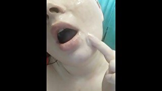 Licking fresh cum from my face - He cum all over my face and i gonna eat it all now from my pretty