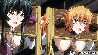 Caught and chained hentai babes gets brutally gangbanged