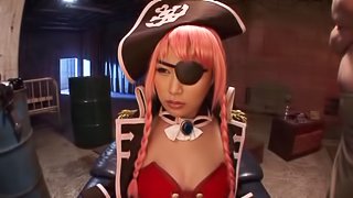 At a gangbang this Japanese girl dressed like a pirate is jizzed on