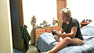 Hidden cam video with my chubby blonde wife masturbating
