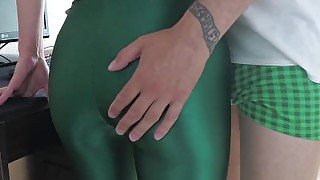 Real amateur doggystyle teen in green spandex leggings