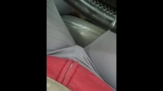 Driving with vibrator in leggings. Getting off. 