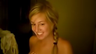 Hot blonde teen fingering her tight pussy on webcam