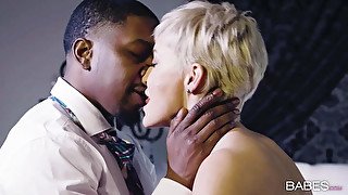Raunchy Buxom MILF Kisses Her Younger Black Lover!