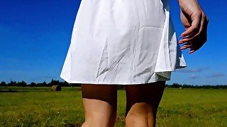 BEAUTIFUL TEEN FLASHING AND PLAYING WITH PUSSY ON A WIDE FIELD! PUBLIC UPSKIRT - ANGELINAPUX