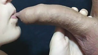 Close up foreskin play. Big cock blowjob and throbbing oral creampie