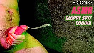 (ASMR) Sloppy spit stroking session wet cock edging with huge cumshot from hot guy amateur male solo