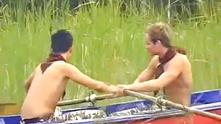 Hot boys rowing in a boat and fucking on the beach
