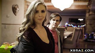 Hot stepmom squirts over stepsons cock during Christmas