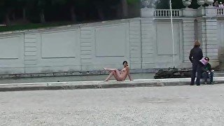 Sweet slim teen Daina naked on public streets