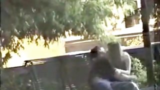 Voyeur tapes a girl riding her bf upskirt on a bench in the park
