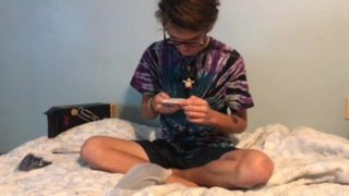 skinny long haired teen unboxes and fucks sex toy