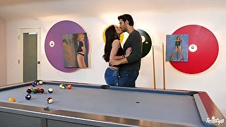 Fine anal sex on the pool table with a slim honey