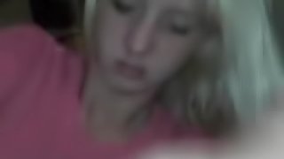 Blonde teen sucking cock and swallowing his cum