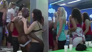 Sizzling Brunette Enjoying A Hardcore Gangbang In A Nightclub