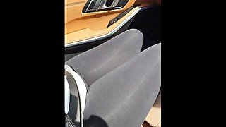 Step mom in shiny leggings takes on 10 inch dick in the car - fucked by step son