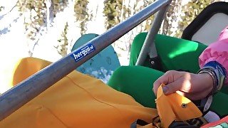 She Suck Dick in the Lift at the Ski Resort — Public Blowjob Amateur Couple