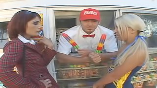 Teens enjoy a hot hardcore threesome with the ice cream man