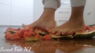 Water melon crush with Bare feet