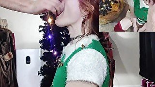 Dual View Cute Redhead Elf gets throatfucked and cum in throat 4 Christmas - TheGoddessOfLust