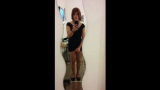 Teen beauty crossdresser in black dress with a big load