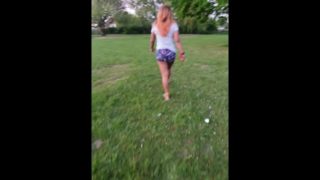 My Playful Ebony Stepsister with Big Booty In Short Skirt Messing Around in the Park Teasing Flash  