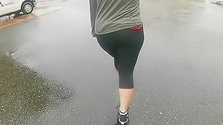 Creepshot in the Rain ~A Velvet Short~ Pale Curvy Red Head PAWG Walking