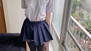 【無修正】黒髪の素人を制服着たままイかせるところを撮影　Japanese Uncensored Teen School girl